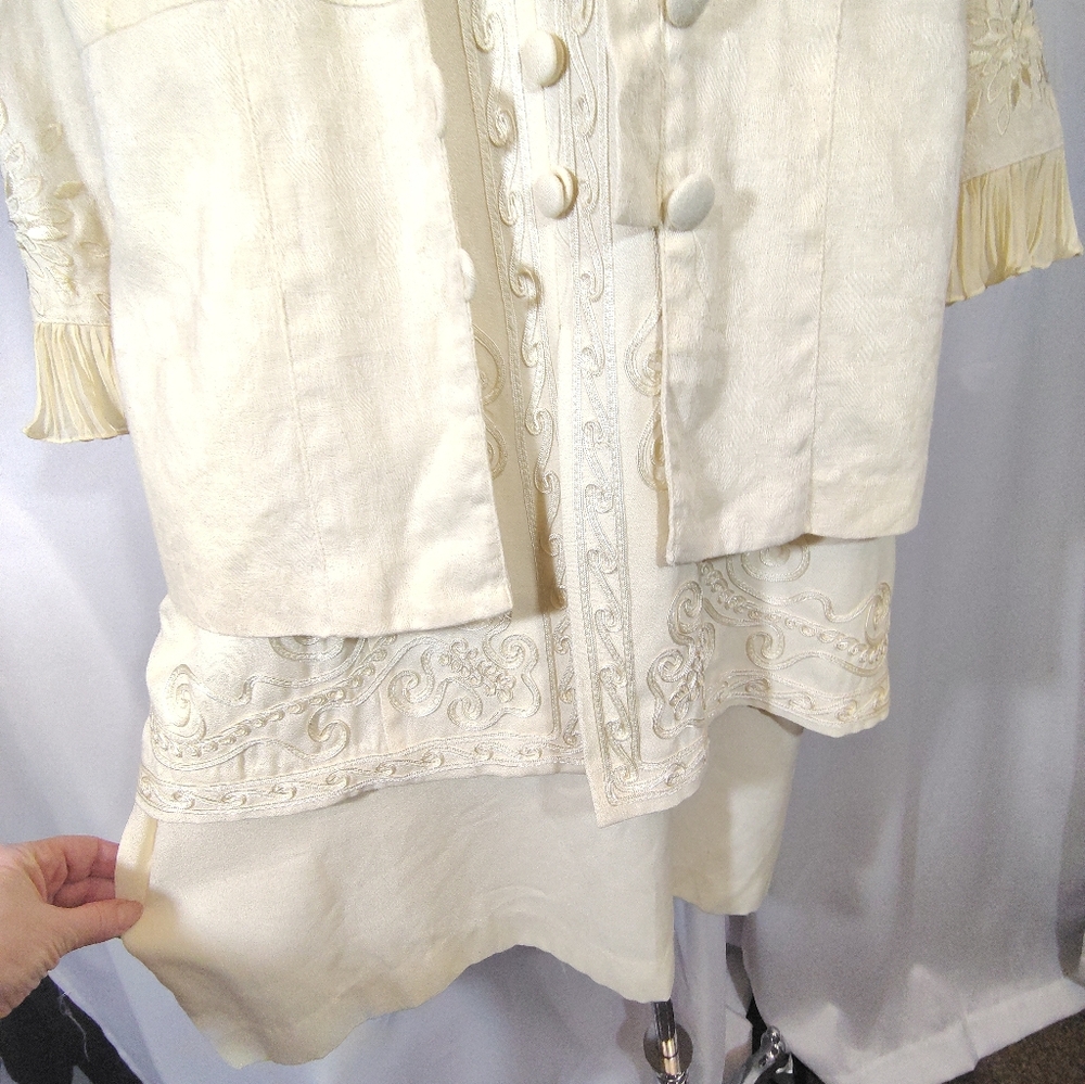 2 Pc:Vintage Karen Stevens Midi Dress+Plaza South 3/4 Sleeve Jacket, Yellow, 14 - Picture 7 of 16